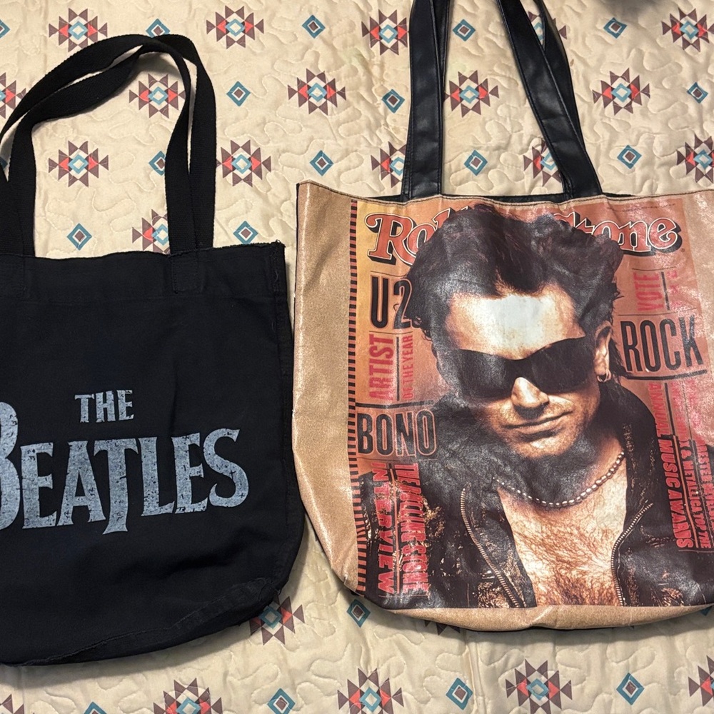Vintage rock and roll tote bags